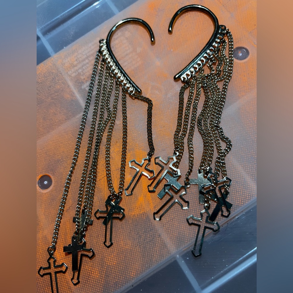 Gold cross ear cuffs
